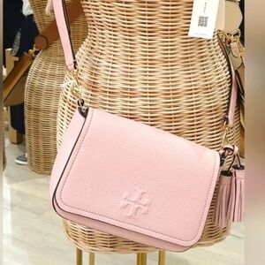 NWOT Tory Burch Thea Flap Crossbody Bag Light Pink Tassel Purse